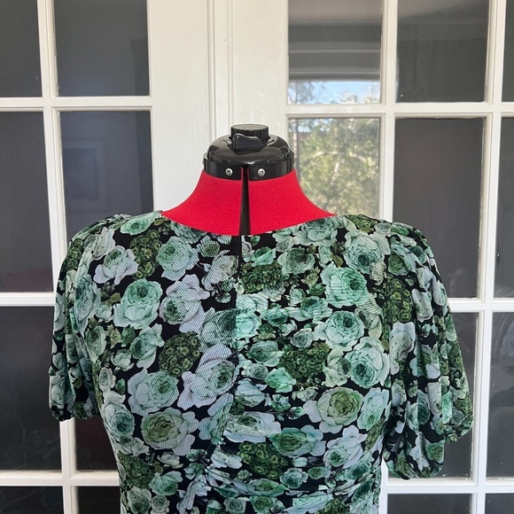 GANNI Floral Mesh Ruched Mini Dress - Picture 2 of 4